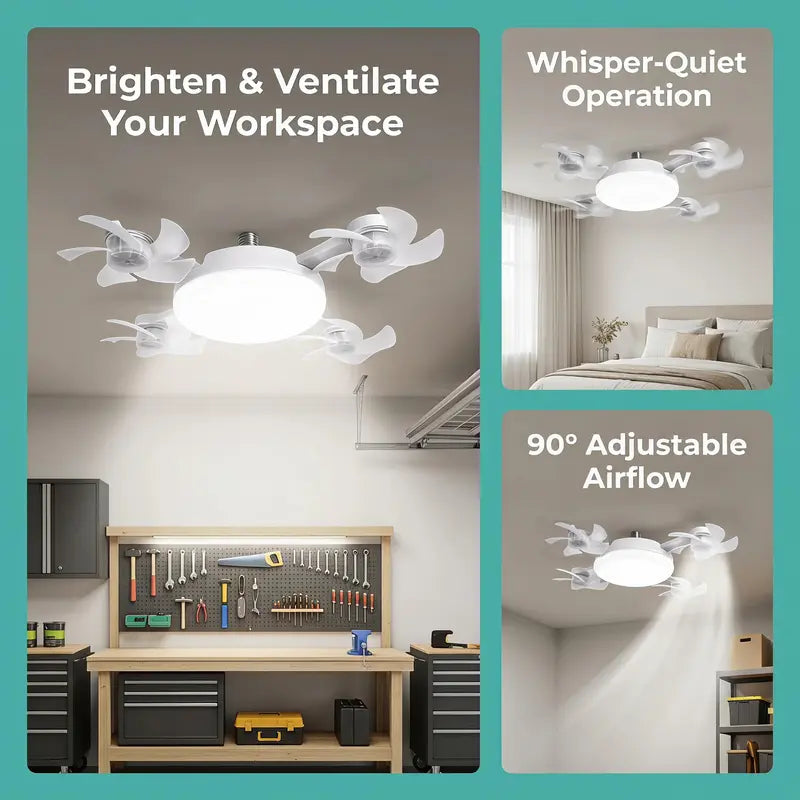 AirNest Socket Fan Light — 4-Head Ceiling Fan with LED | No Wiring, Screws Into Any Socket