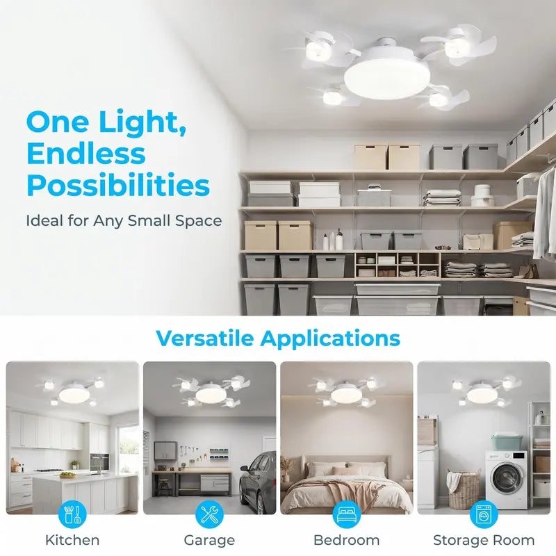 AirNest Socket Fan Light — 4-Head Ceiling Fan with LED | No Wiring, Screws Into Any Socket
